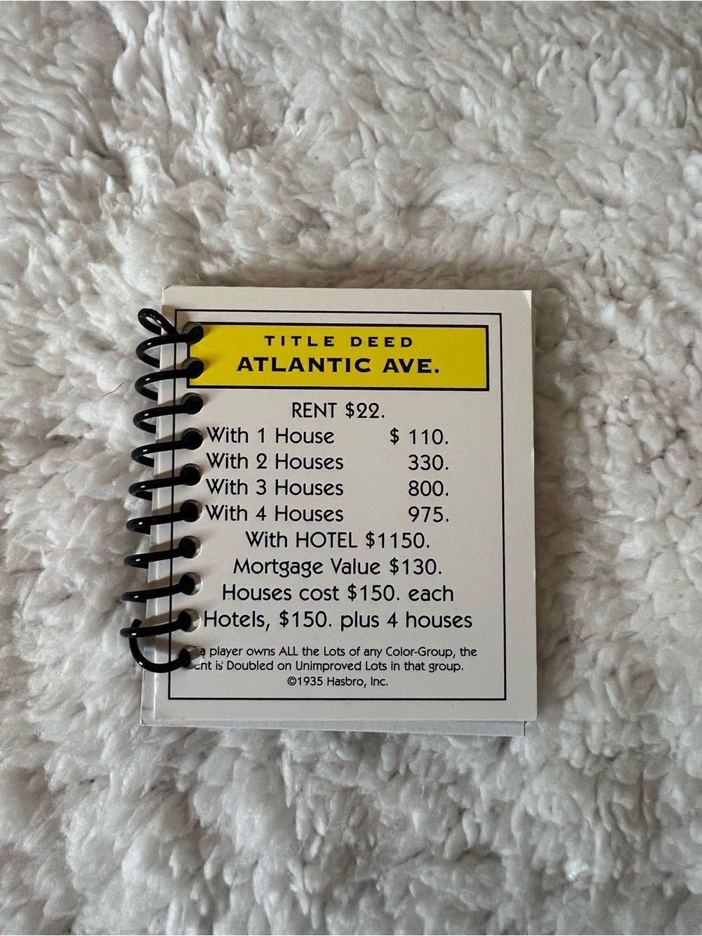 Monopoly Atlantic Ave Property Card Mini Notepad